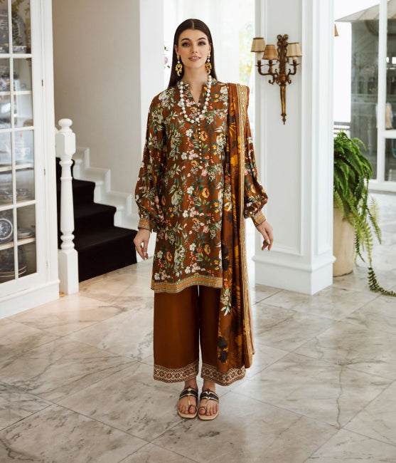 Zellbury Winter Collection – Embroidered Shirt Shalwar Dupatta - Brown - Viscose Suit - 0688 - WUW23E30688