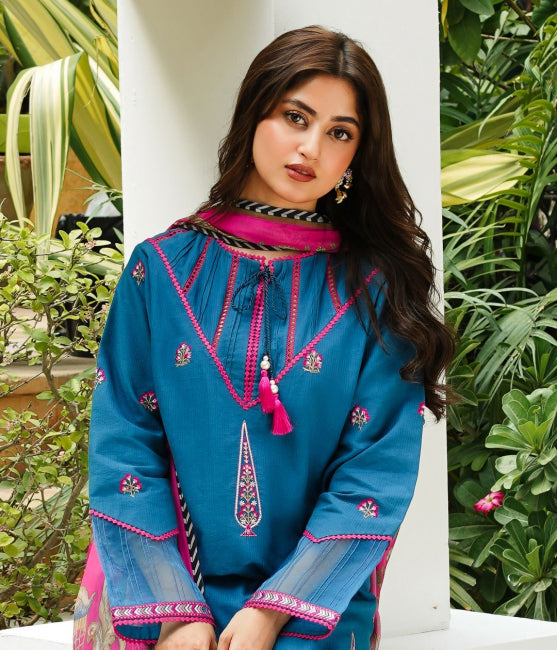 Zellbury Winter Collection  2023 – Embroidered Shirt Shalwar Dupatta - Blue - Khaddar Suit - 0703 - WUW23E30703