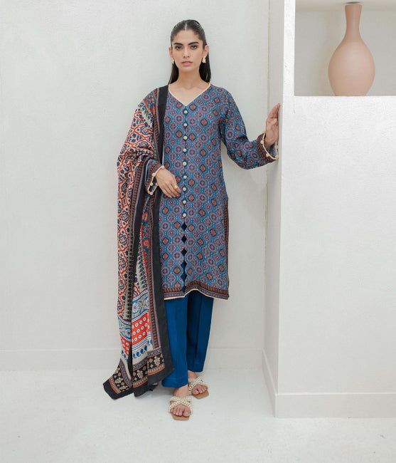 Zellbury Winter Collection  2023 – Shirt Shalwar Dupatta - Blue - Cotail Suit - 0747 - WUW23X30747