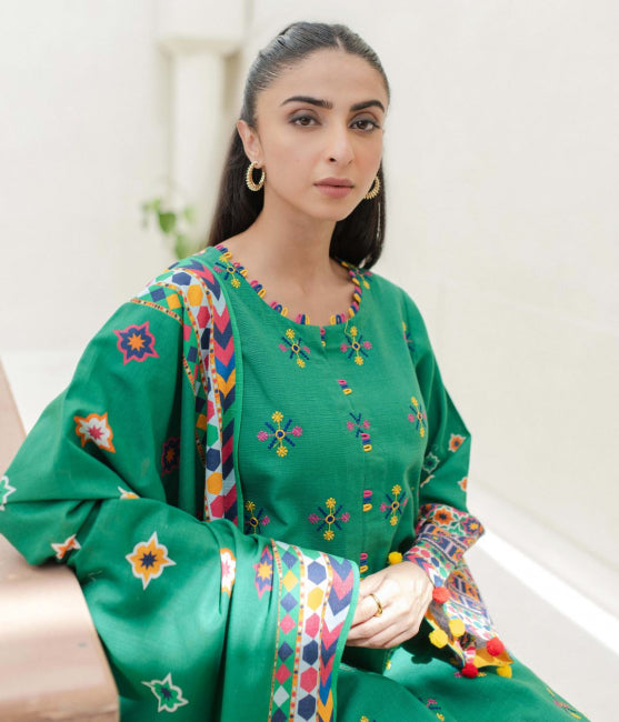 Zellbury Winter Collection  2023 – Embroidered Shirt Shalwar Dupatta - Green - Khaddar Suit - 0690 - WUW23E30690