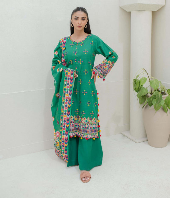 Light Green Embroidered Shirt Dupatta Trouser Cotton Net WULC22E30290 suit  - Winter Collection 2021 V-2 - Zellbury