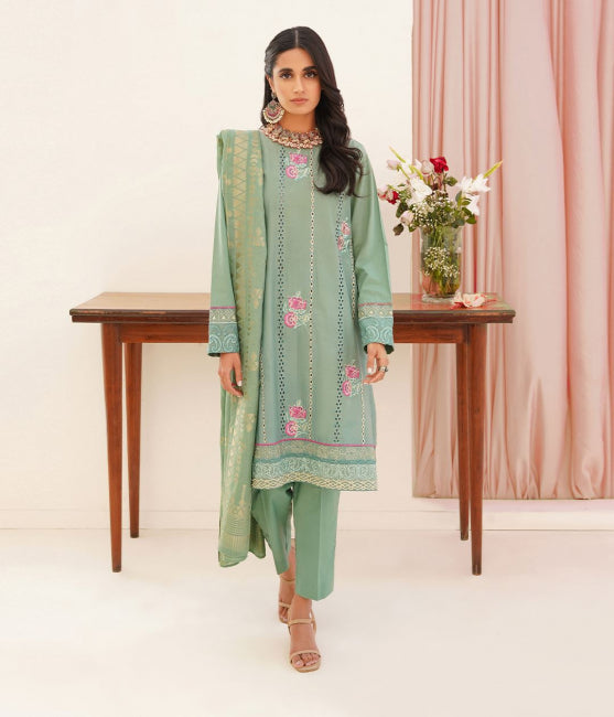 Zellbury Luxury Collection – Embroidered Shirt Shalwar Dupatta - Green - Lawn Suit WULC22E30353