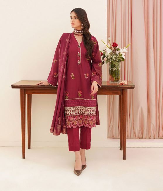 Zellbury Luxury Collection – Embroidered Shirt Shalwar Dupatta - Purple - Lawn Suit WULC22E30354