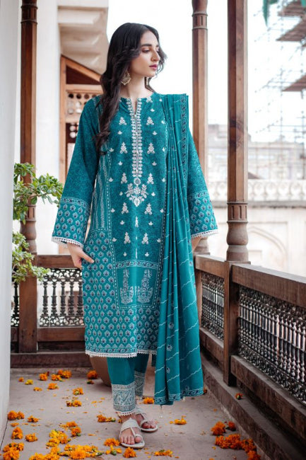 Zellbury Winter Collection  2023 – Embroidered Shirt Shalwar Dupatta - Teal Green A - Khaddar Suit - WUW22E30096