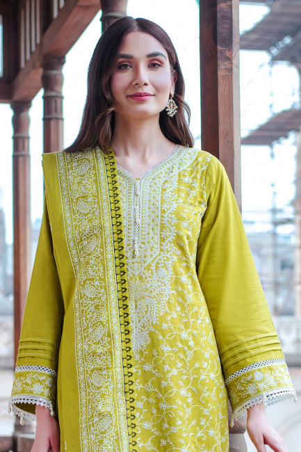 Zellbury Winter Collection  2023 – Embroidered Shirt Shalwar Dupatta - Olive Green C - Khaddar Suit - WUW22E30101