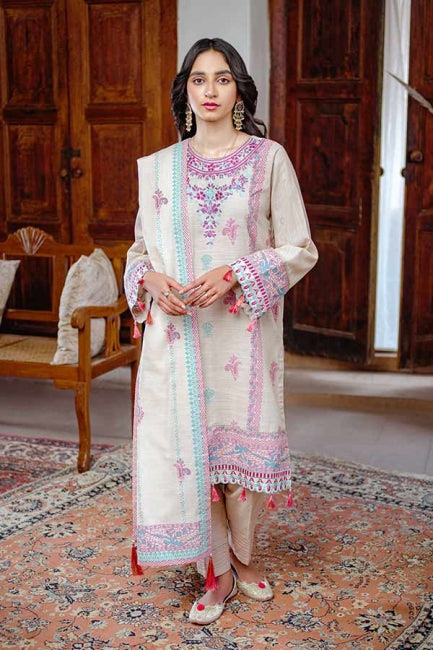 Zellbury Winter Collection  2023 – Embroidered Shirt Shalwar Dupatta - Vanilla Pink - Khaddar Suit - WUW22E30097